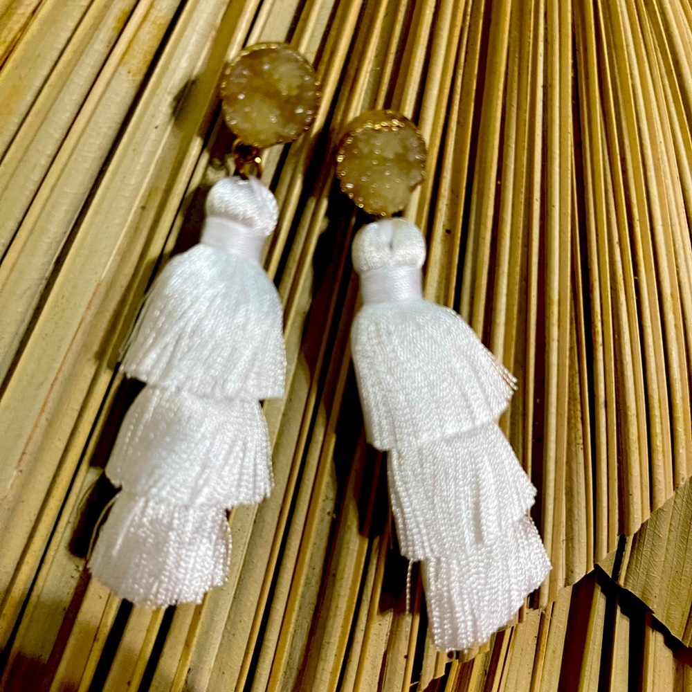 NIB White Druzy Tassel Earrings